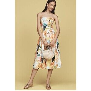 Anthropologie Drop Waist Midi Dress Sz MP Orange Pattern
